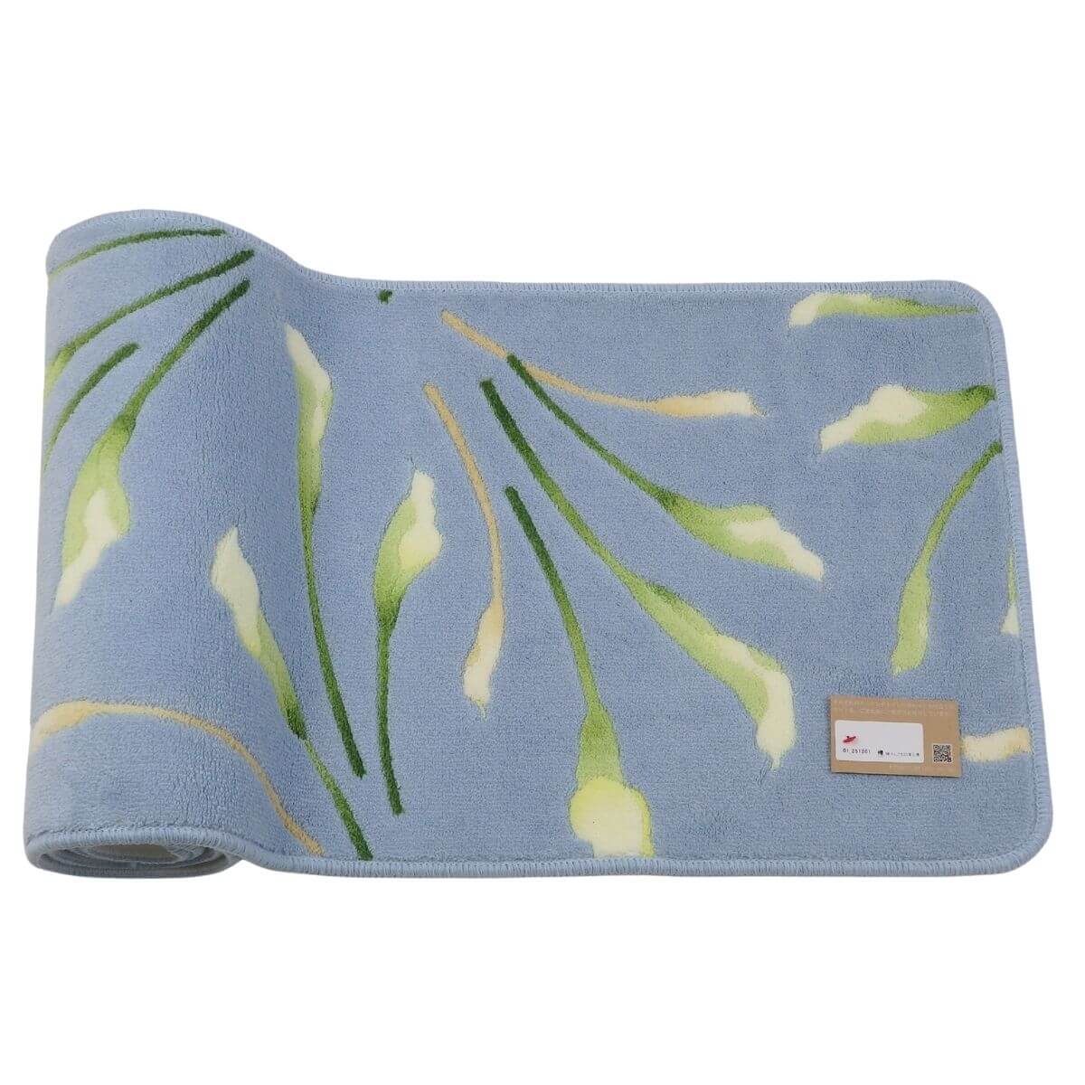 ブルーベースのカラーの花柄プリント日本製キッチンマット