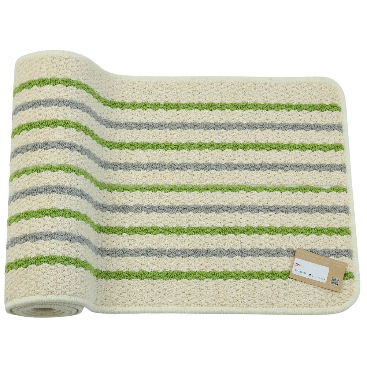 天然素材系リサイクル糸使用・ボーダーストライプ・グリーンキッチンマット