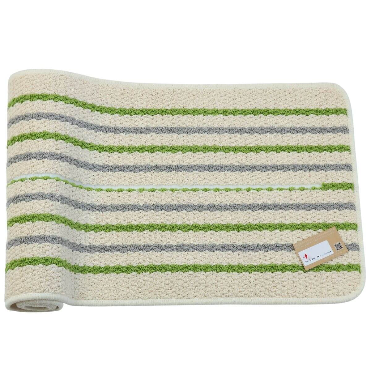 天然素材系リサイクル糸使用・ボーダーストライプ・グリーンキッチンマット