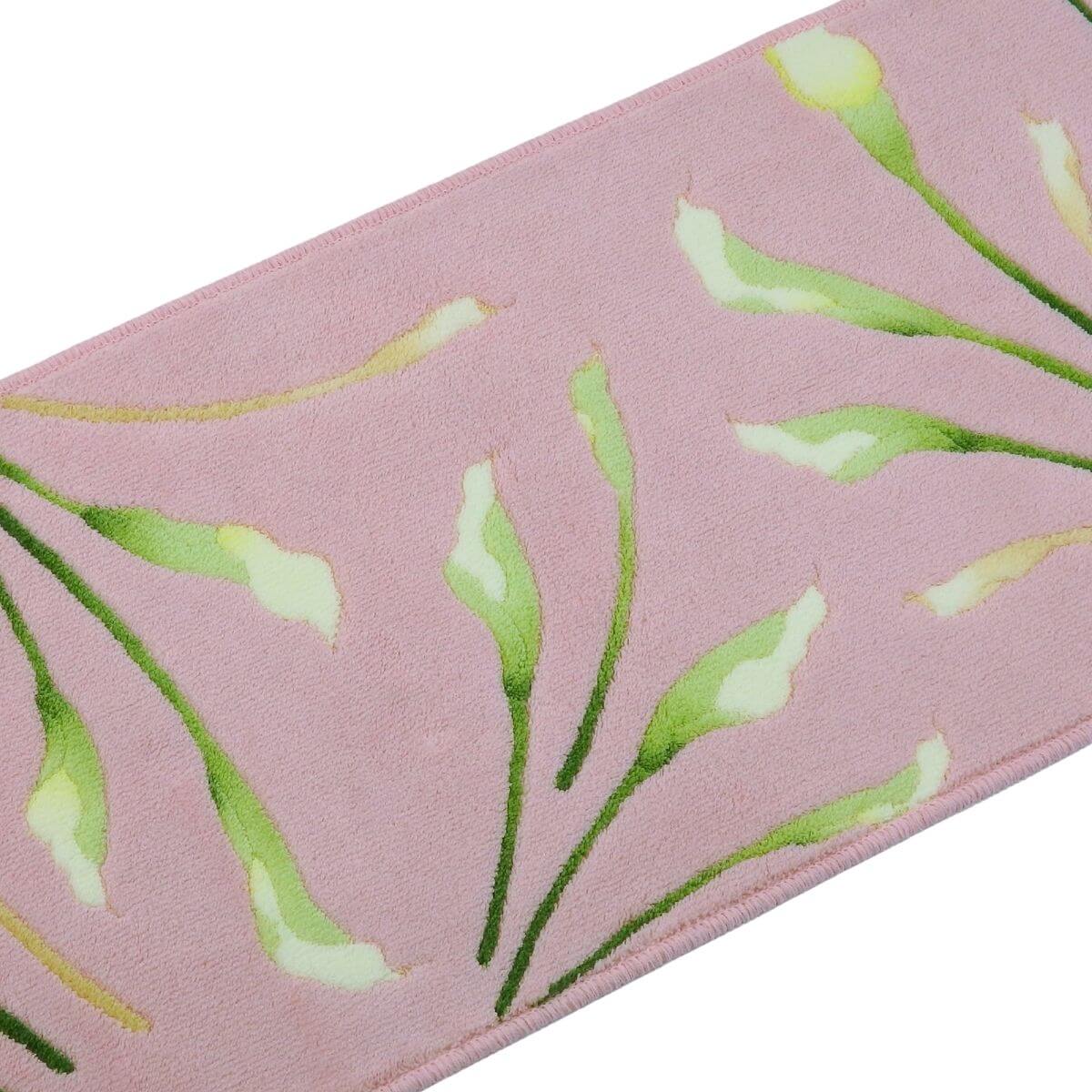 カラーの花、ピンクベースの日本製プリントキッチンマット